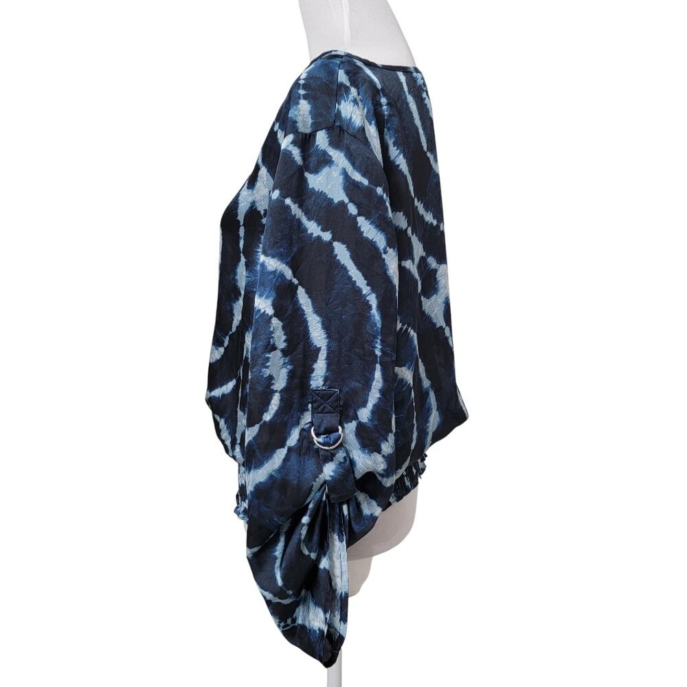 MICHAEL Michael Kors Size L True Navy & Light Blue Tie Dye Satin Blouse - Picture 3 of 13